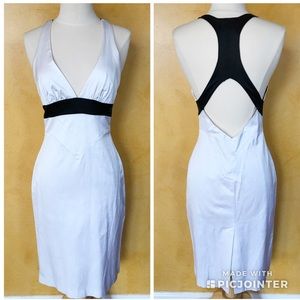 Bebe White black raw silk cocktail dress